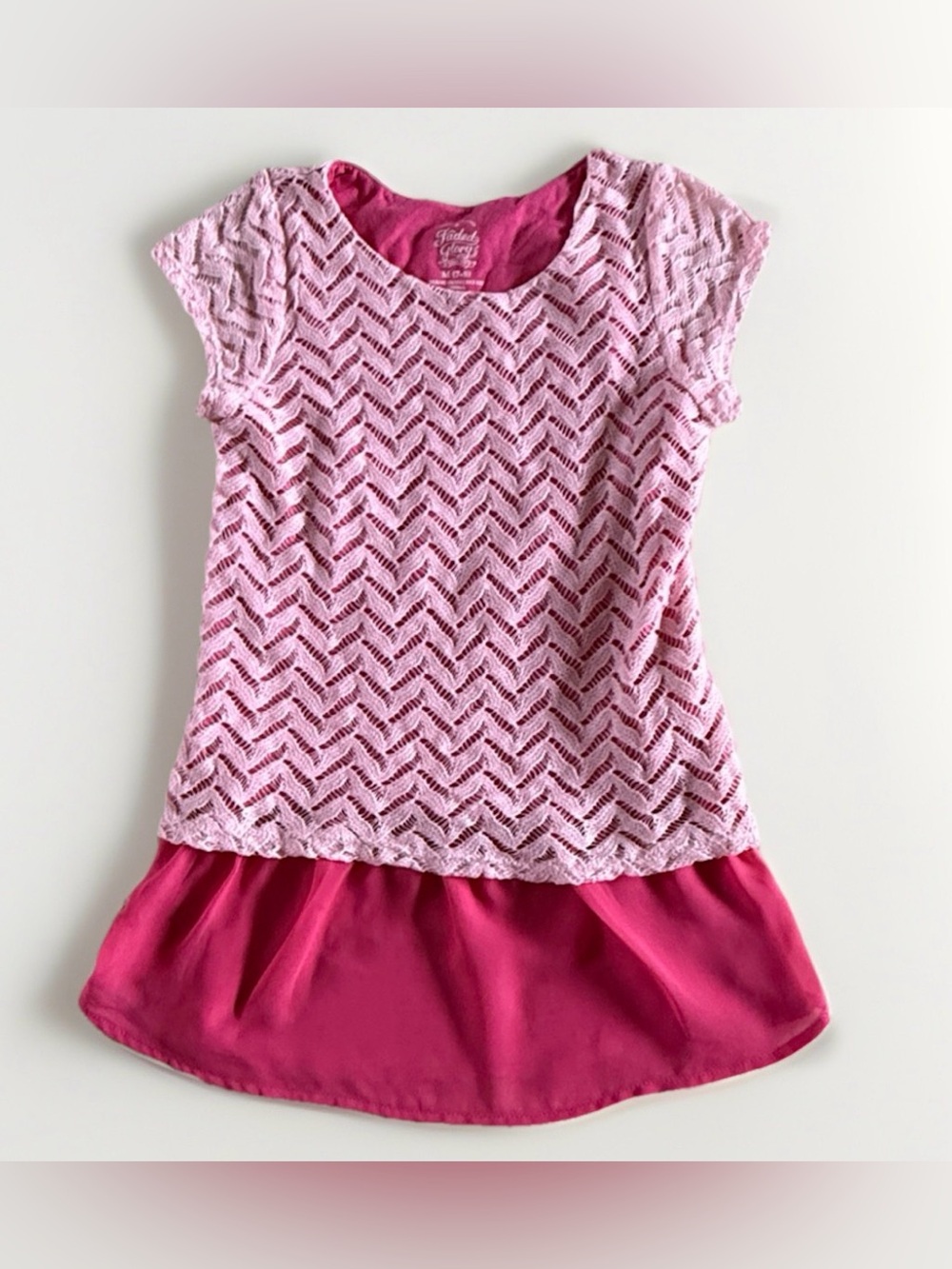 Faded Glory Rosy Pink Lace Overlay Peplum Top Girls M 7/8